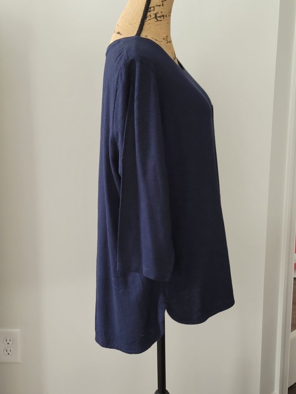 CHICO’S Ultimate Tee Navy Blue Pocket Top Cotton Modal 3/4 Sleeve | Size 3 - Picture 2 of 10